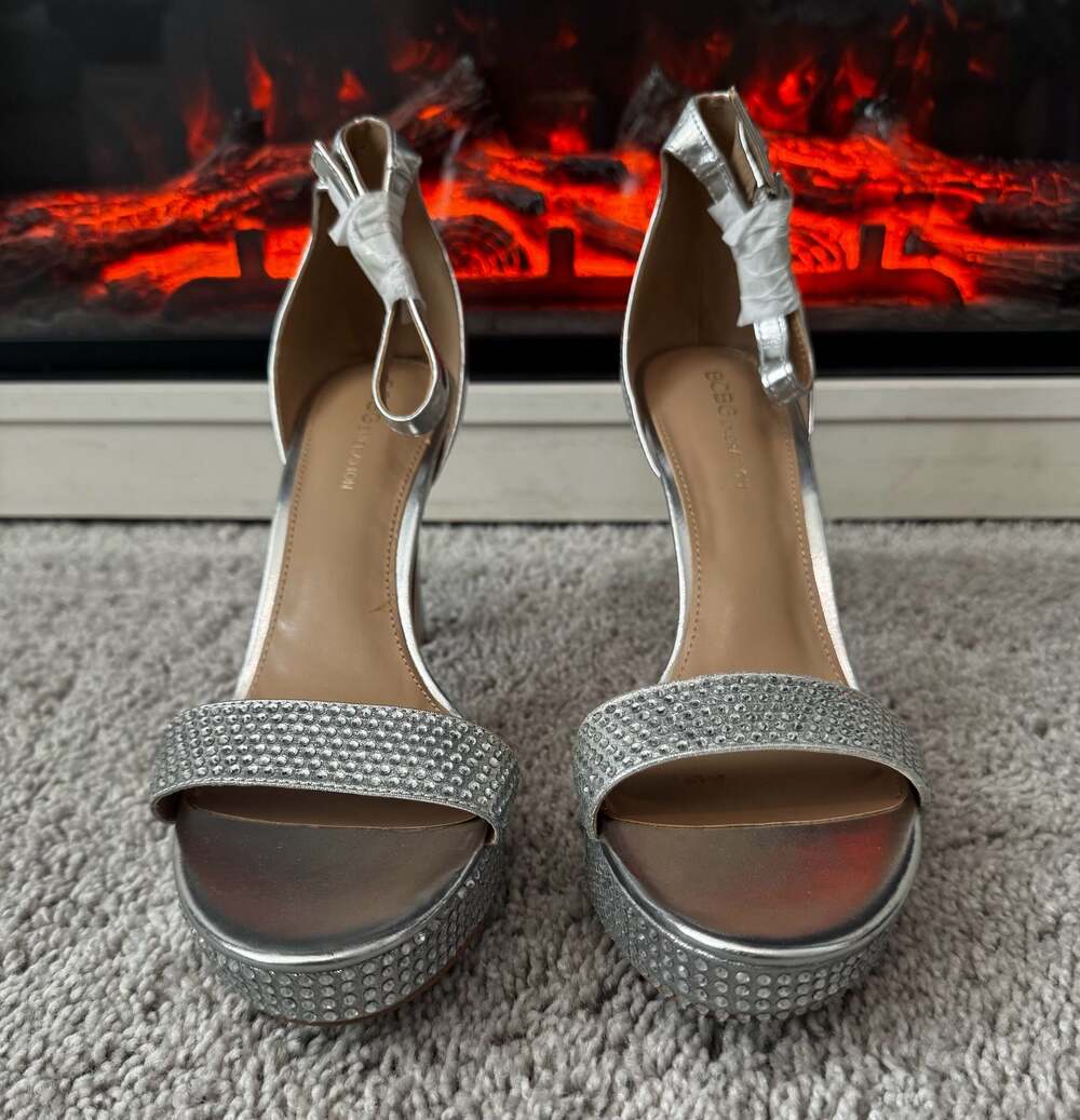 BCBGeneration Nallah Metallic Rhinestone Heels Silver
